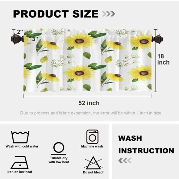 New Set of 2 Sunflowers Kitchen Valances U1D21 Window Curtains - Picture 2 of 4